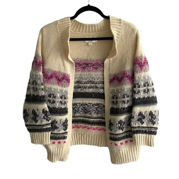 TOMMY TOMMY HILFIGER Wool Alpaca Open Chunky Knit Cardigan Sweater Cream M - Picture 1 of 6